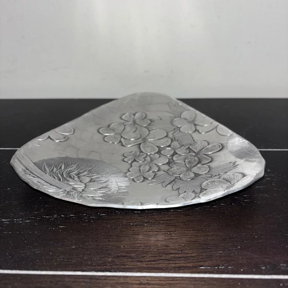 Wendell August Forge | Handmade Aluminum Floral Triangular Tray | Made‎ in USA